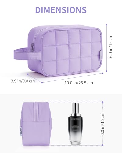 Image of Narwey Quilted Makeup Bag Puffy Make up Bag Cosmetic Bag Organizer, Puffer Travel Toiletry Bag for Traveling Women Girl, Travel Bag for Toiletries, Skincare Medicine Bags (Purple)