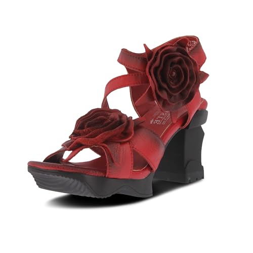 Image of Spring Step L'Artiste Shelly - Women's Hand-Painted Floral Leather Platform Sandal with Adjustable Ankle Strap - Artistic Block Heel For Everyday Wear