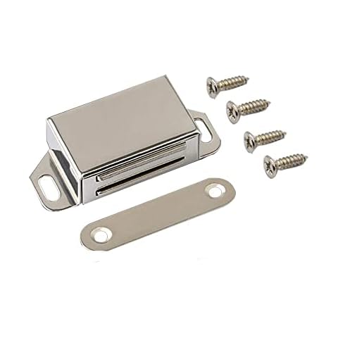 Juvielich 1Pcs Stainless Steel Cabinet Door Catch Suction Magnetic Latches Catch for Furniture Kitchen Closures Cabinet Cupboard Closet Wardrobe Drawer Latch Silver Tone 1.57" Length Cover