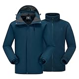 CAMEL CROWN Men's 3 in 1 Ski Snow Jacket Waterproof Winter Snow Coat Windproof Warm Fleece Lining Hiking Jacket Hooded Rain Jacket Navy Blue M