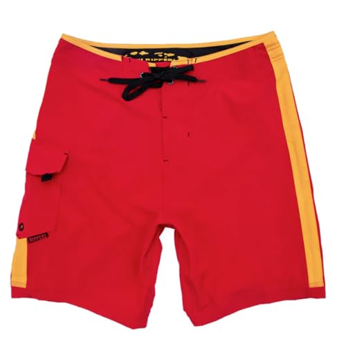 Maui Rippers Lifeguard Uniform 19" 4-Way Stretch Swim Trunks Shorts Red/Yellow2