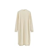 DBFBDTU Frauen Pullover Kleid Gestrickte Rippen Casual Kleid Lose Dame Warme Kleider Einfarbig apricot One Size