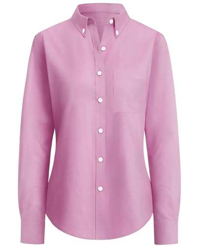 Image of siliteelon Button Down Shirts for Women Oxford Shirt Long Sleeve Classic Wrinkle Free Business Dress Shirts Work Office