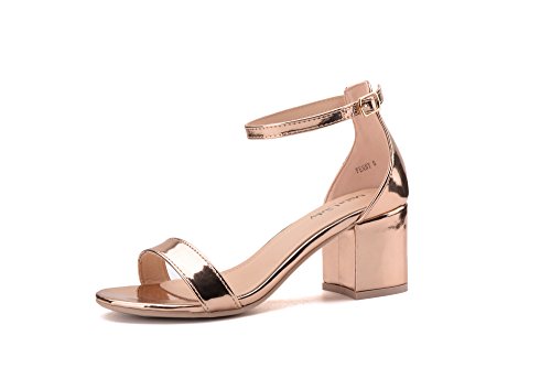 Mila Lady Penny A Slim Ankle Strap Floral Embroidered Chunky Elegance Platform Lady Heels Rose Gold 7