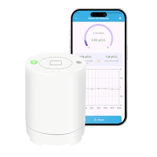 Bluetooth Radon Detector for Home, High-Precision Sensor, Real-Time Radon Gas Monitoring, Short & Long-Term Data with Trend Charts, App Control, Rechargeable Battery, LED Alerts