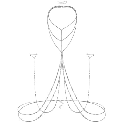 JFORYOU Nipple Rings with Body Chain Waist Chain 14G Nipple Piercing Barbell Nipplerings Body Piercing Jewelry for Women Cover