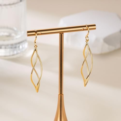 Rose Gold Dangle Earrings for Women, 14K Rose Gold Plated Twisted Teardrop Drop Earrings, Trendy Long Chandelier Minimalist Jewelry Gift for Her, Elegant Sleek Linear Dangles - Image 8