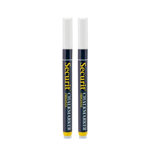 SECURIT - 2er-Set Kreidemarker - Für nicht-poröse Oberflächen (Schwarze Tafel Glas Metall Spiegel...) - Dünne Spitze 1-2 mm - Weiß