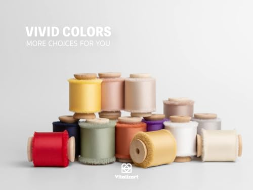 Vitalizart Silk Satin Ribbon 1-1/2 inch x 15 Yard with Wooden Spool Champagne & Nude Handmade Frayed Ribbons for Gift Wrapping Baby Shower Wedding Bridal Bouquets Holiday Decor