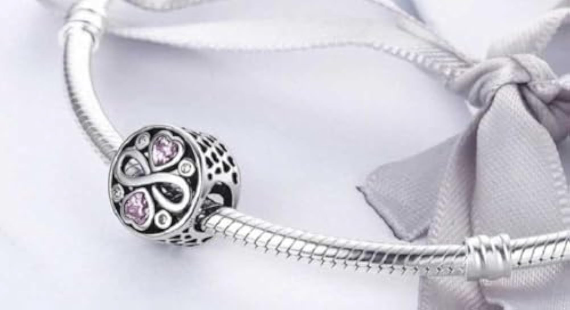 Women's Silver Plated Infinity & Teddy Charm with Zirconia