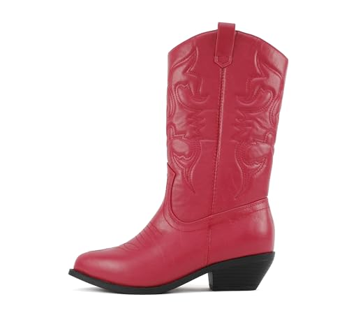 Image of Soda inchTELLER inch ~ Women's Western Cowboy Boots with Stitched Detailing, Pointed Toe, and Low Block Heel