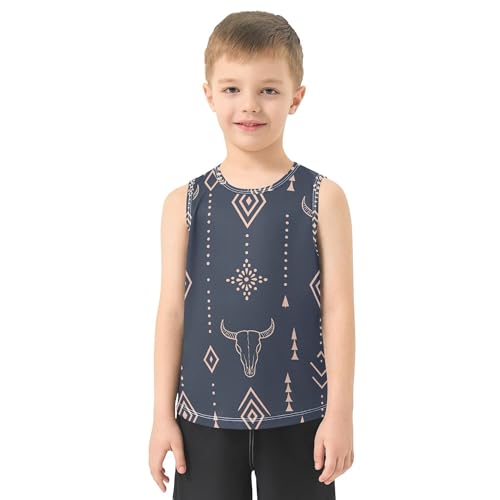 Western Boho Black Boys' Tank Tops Sleeveless Kids Vest Casual Tops for Kids for Workout Gym Fitness Cycling Swim 3T2