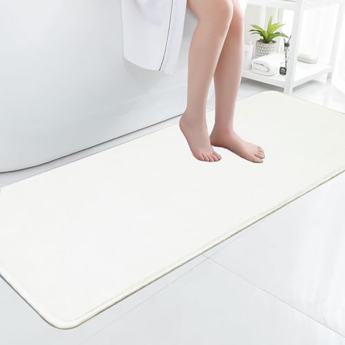 Rururug Bathroom Mat, Large Bath Mats for Bathroom 50x120cm, Non Slip Rug for Bathroom Floor Microfiber Absorbent White Bath Mat