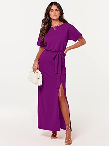 ANRABESS Vestido longo feminino manga morcego amarrado na cintura vestido longo festa casamento conv