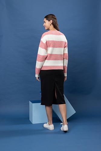Image of Wear lusso Women's 100% Wool Color Block Stripe Full Sleeve Round Neck Pullover Sweater | Winter Season Fashion