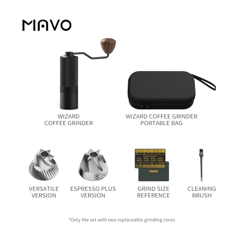 Image of MAVO Manual Coffee Grinder, Wizard Hand Coffee Grinder, Capacity 25g with 2PCS CNC Stainless Steel Conical Burr -Pentagon and Hexagonal, Burr Coffee Bean Grinder for French Press, Pour Over, Black