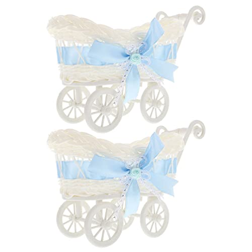 Didiseaon 2pcs Candy Box Baby Carriage Mini Trolley Cart Basket Baby Carriage Rattan Wicker Pram with Wheels for Wedding, Baby Shower Party Decor