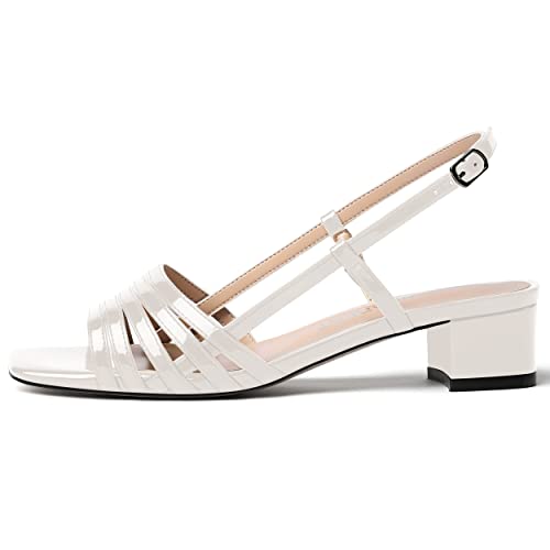 SHOWFOREST Women's Square Toe Party Buckle Fashion Patent Slingback Solid Block Low Heel Pumps Shoes 1.5 Inch2