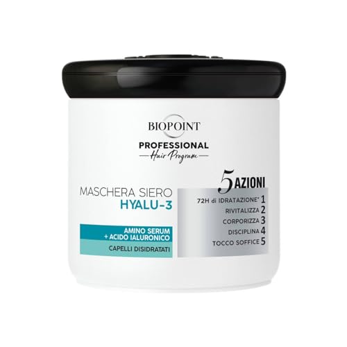 Biopoint Professional Hair Program - Maschera Siero hyalu-3 con Acido Ialuronico e Omega 3, Azione ultra rigenerante, per Capelli secchi e disidratati, 400ml