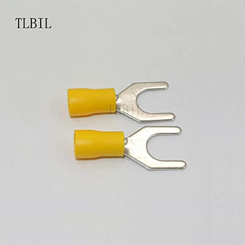 Davitu SV 5.5-3.5 5.5-4 5.5-5 5.5-6 12-10 AWG Wire Connector Insulated Fork Terminal #6#8#10#1/4" with 500 Pieces, Yellow. - (Color: Yellow, Pins: 6 Stud)