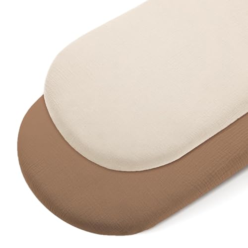 xlwen 2pcs Sabanas Capazo Bebe,100% Algodón Muselina Sábanas Sábana Bajera Ajustable para Cuna Funda de Colchón para Recién Nacidos para Diferentes Colchones (81X43cm)