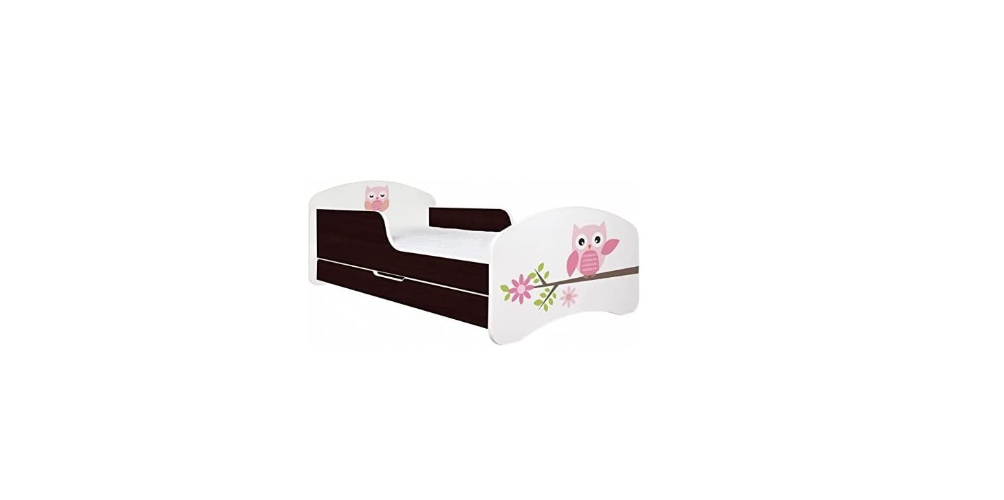 BDW Lit pour enfant avec matelas et tiroir de lit – 140/160/180/190 motifs différents pour garçon chouette (Venge, 160 x 80)