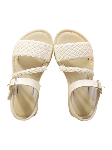 Image of GORGLITTER Girl's Leather Ankle Strap Flat Sandals Dressy Braided Round Open Toe Summer Vacation Beach Cute Sandals 2025