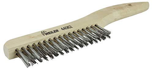 Image of Weiler 44062 0.012 inch Wire Size, 5 inch Brush Length, 10 inch X 5 /8 inch Block Size, 2 X 17 No. Of Rows, 302 Stainless Steel Bristles, Hardwood Block, Shoe Handle Scratch Brush, Made in the USA