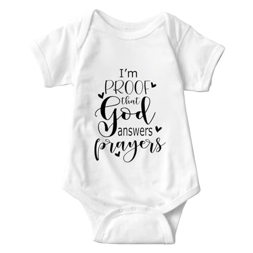 Image of listery I'M Proof That God Answers Prayers Baby Bodysuit Baby Religious Infant Christian Blessing Newborn