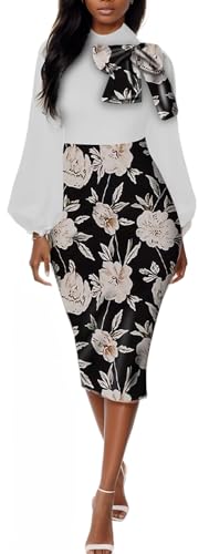 Image of Sexy Long Sleeve Dress for Women Solid Color Bow Knot Turtleneck Formal Gown Midi Casual Church Dresses