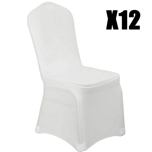 Voilamart 12 Pcs White Chair Covers Polyester Spandex Stretch Slipcover for Banquet Party