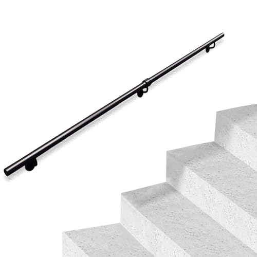 Rampe d'escalier en fer forgé noir tube rond galvanisé pour marches intérieures et extérieures