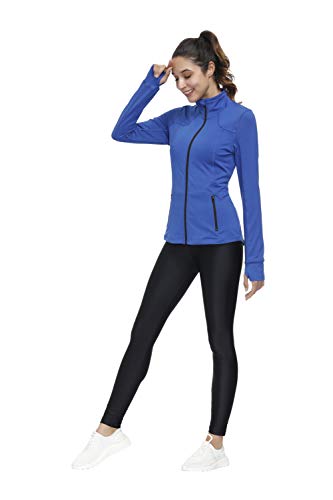 Dolcevida Women’s Lightweight Full Zip Active Wear Workout Yoga Track Jackets Athletic Running Jacket Top with Zip Pockets and Thumb Holes (Blue, XL)