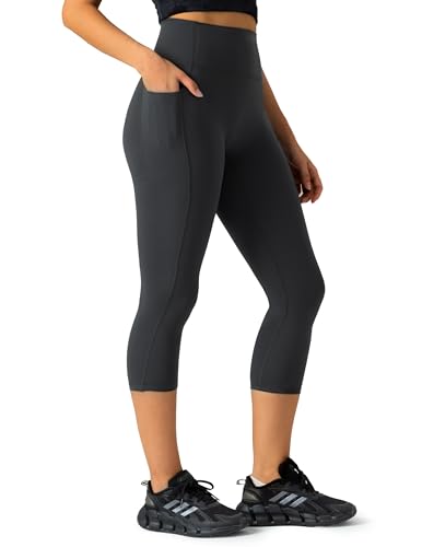 Image of Colorfulkoala Dreamlux No Front Seam Capri Leggings with Pockets for Women - High Waisted 21 inch Buttery Soft Yoga Pants