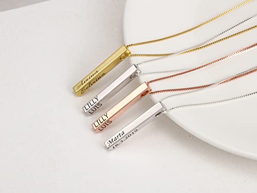 Sterling Silver Personalized customized Engraved 4 Sided Vertical 3D Bar Necklace Pendant- Nameplate Custom Made Text Sterling Silver jewelry for women Wife graduation gift (sterling-silver)3