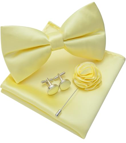 Image of Solid Color Bow Ties for Men Silk Pre-tied Tuxedo Bowtie Set 4PCS