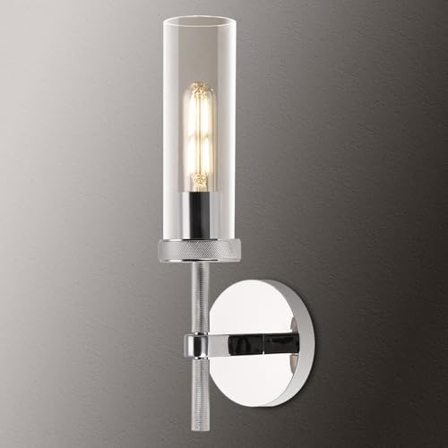 Wall Sconces Lights Indoors, 14" Knurled Linear Sconce, Nickel Bathroom Wall Sconces, Glass Tube Vanity Sconces Wall Lighting, Wall Lights for Mirror, Living Room, Bedroom, Hallway (Bulb Included)