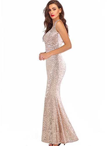 A ARFAR Women Wedding Sequin Dress V-Neck Sleeveless Dress Mermaid Maxi Long Dress Formal Evening Prom Gowns2