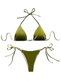 SOLY HUX Women's Halter Triangle Bathing Suit String Bikini Set Tie Side Two Piece Swimsuit Solid Green Large
