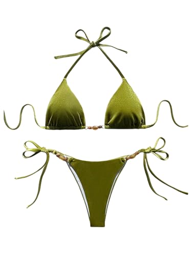 SOLY HUX Women's Halter Triangle Bathing Suit String Bikini Set Tie Side Two Piece Swimsuit