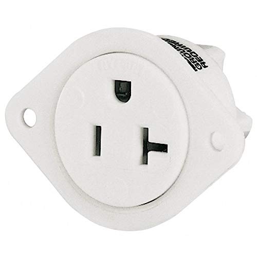 Flanged Receptacle, 20 A Amps, 125V AC, Panel Mount, Single Outlet, 5-20R, White