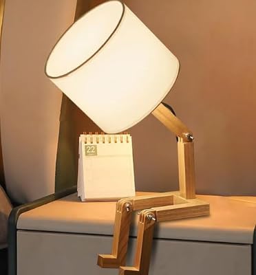 Roboter Schreibtischlampe Set von 2,Nette Nachttischlampe für Schlafzimmer,Holz kreative Tischlampe,Einstellbare Form Nachttisch Spaß Funky Lampe,DIY Spaß Roboter Lampe für Schlafzimmer