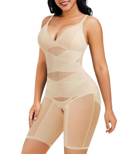 Junlan Shapewear Bodysuit for Women V Neck Butt Lifter Full Body Shaper Tummy Control Thigh Slimmer Shorts Seamless Jumpsuit One Piece