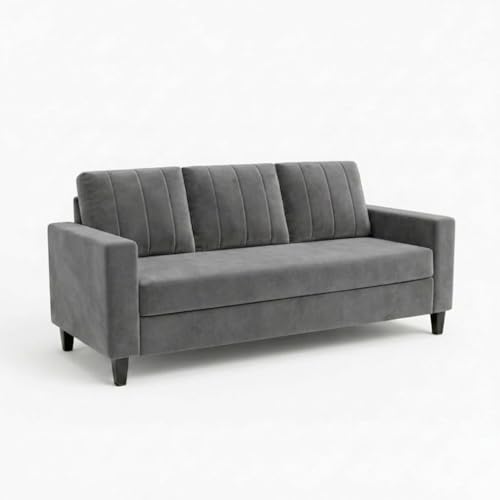 Image of Hendrick Plush Velvet 3 Seater + 1 Seater + 1 Seater Sofa Set | Silken Velvet Upholstery | Golden Legs | Designer Set for Living Room & Office Spaces (Dark Gray)