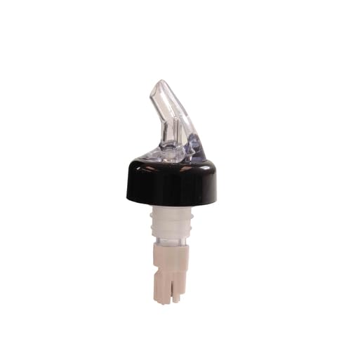 PLPR200C Liquor Pourer, 2 oz., with Black Collar, fits Standard 750ml Bottle, SAN (Plastic), Clear spout, White Tail, Pack of 12