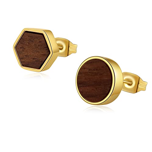 Miss Lovie ® Pendientes de plata y acero inoxidable para mujer, de madera, geométricos, 8 mm, idea de regalo para mejor amiga o cumpleaños, Acero inoxidable Cover