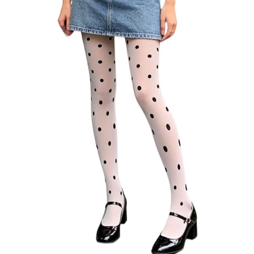 Zaxomum White Polka Dot Tights for Women - Cute Patterned Leggings with Design Whimsical Sheer Black Polka Dot Stockings for Coquette Retro Daily Wear Date Night Party