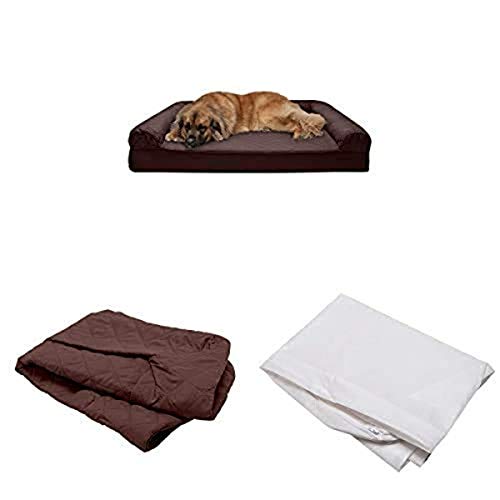 Furhaven Pet Bundle - Jumbo Plus Coffee Memory Foam Quilted Quilted Sofa, Extra Dog Bed Cover, & Water-Resistant Mattress Liner For Dogs & Cats #TOP18