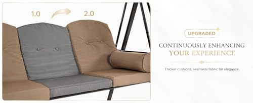 Image of Invezo Luxury Outdoor Garden Swing 3 Seater Jhula with Cushion and Waterproof Roof (Jhula for Adults, Outdoor Swing for Kids) Cup Holder and Round Pillow, Khaki Color