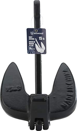 Attwood 9934B1 Solid Cast Iron 15-Pound Large Eye Navy Boat Anchor, Black Pvc-Coated Finish #TOP3